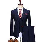 Top sale regular fit dark navy color checked TR notch lapel single breasted 3 pieces men's suit