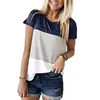 Amazon Top Sale Cheap Price Cotton Fashion Ladies T Shirt Cotton Color Block T-Shirt Women