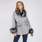 Real 100% Cashmere Wool Coat Real Sliver Fox Fur Trim Collar and Cuff