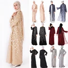 EID black sequins embroidery muslim kimono 7 colors front open sexy mixi dress jubah open abaya in-stock
