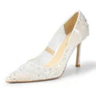 High Quality White Lace Lady Low Heels Pump Bridal Wedding Shoes For Bride