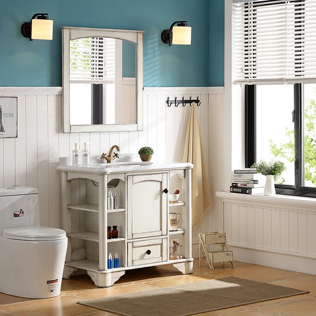Ivory white sliding sink unit bathroom mirror cabinet slim bathroom vanity storage