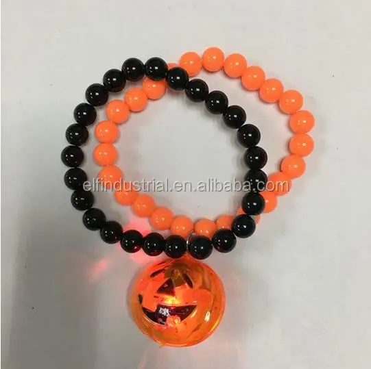 toys new popular halloween led flashing pumpkin beads bracelet