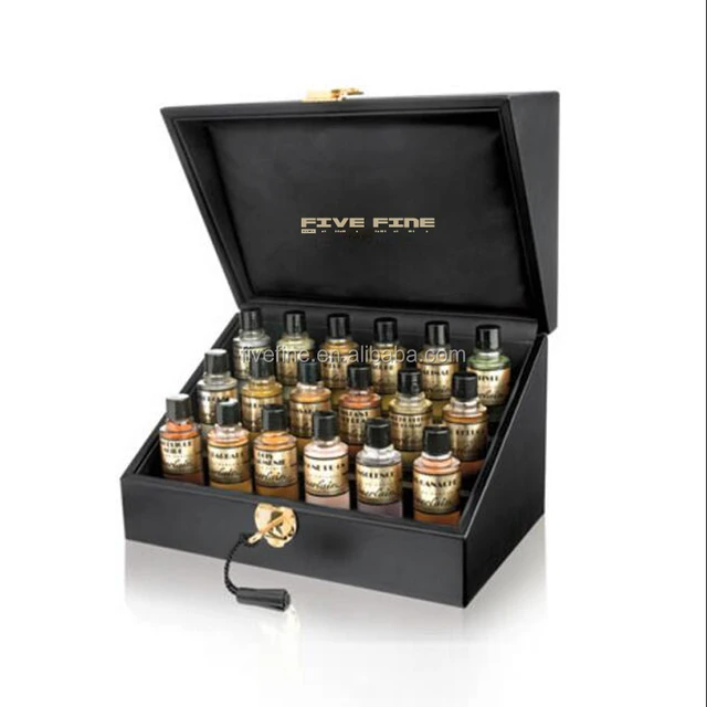 high quality wooden perfume storage box with satin pad and gold