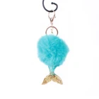 Cute girl soft pom pom ball keychain merman silicone keyring
