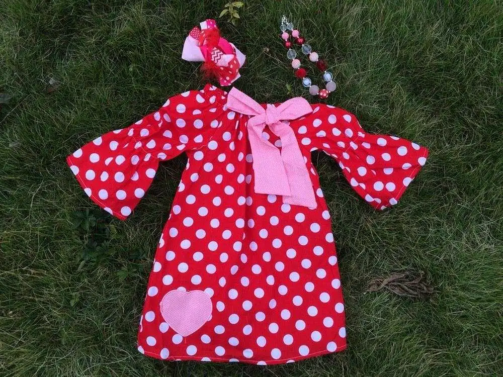 baby girls dress heart dress valentines dress with matching hair bows and chunky necklace set