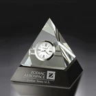 Grace Custom Simple Style Modern Pyramid Shape Clear Engraved Polish Crystal Clock For Decorative Wall