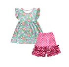 Remake boutique Girl Suit Outfits Child Suit Kids Sets Girls Outfits Fashion flower top icing shorts kid sets