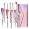 Portable 10pcs New Style Professional Beauty Make-up Brush Rainbow Color Hair Make Up Set For Women With PU Bag Popular On Amaon