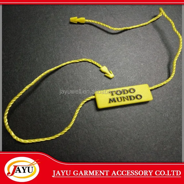 custom plastic loop polyester string hang tag in yellow