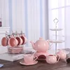Blue and White Pink Embossed Design Modern Porcelain Tea Set For Sale