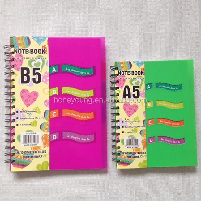 pp cover spiral notebook with colored paper