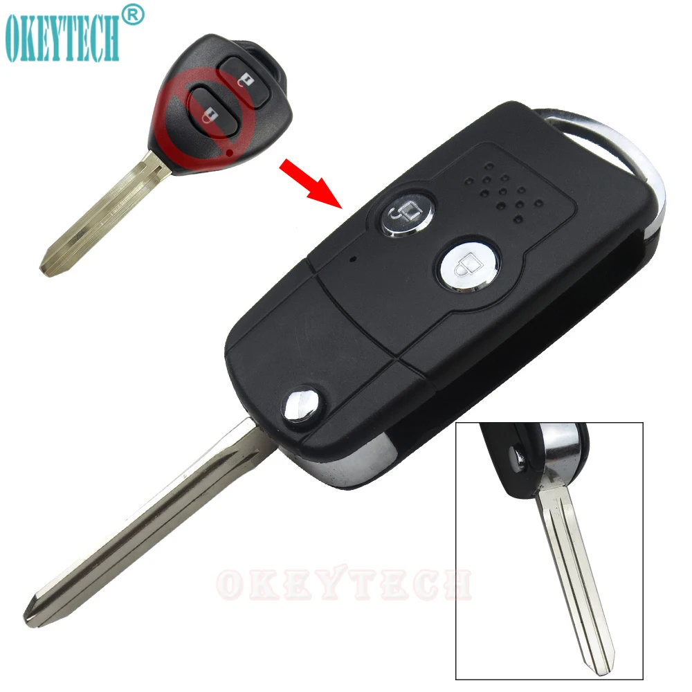 OkeyTech Good Quality 2 Buttons Modified Folding Key Blank Flip Remote Car Key Fob Cover Case For Toyota Corolla Yaris Hilux