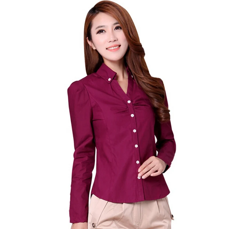 New Korean Lady Fashion White Shirts Plus Size S-3XL Button Decor Career Clothing 2015 Classic Office Women Casual Blouse