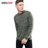 Wellone dropped shoulder fashion custom logo cotton men green wholesale camo long sleeve t shirts