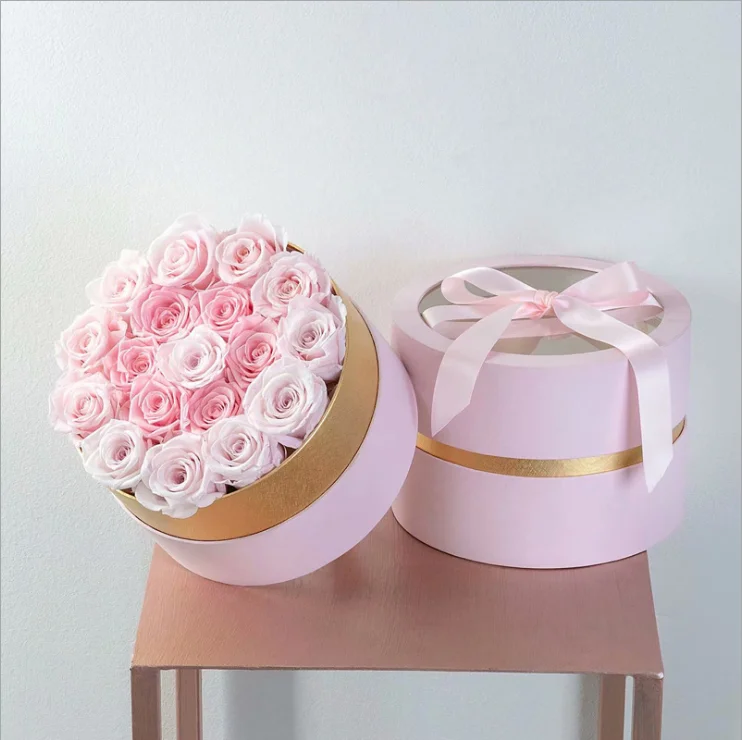 handmade flower paper gift rose box,round gift box for flowe