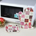 Kitchen Cooking Heat Resistant Microwave Glove Check Canvas Printed Cotton Oven Mitten