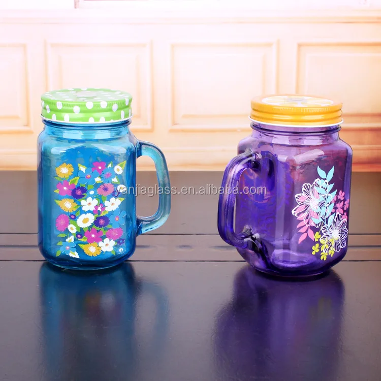 square glass jar 500ml wholesale 16oz glass mason jar with handle and metal lid