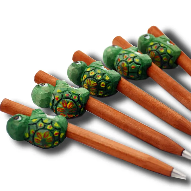 Cute Turtle Style Brown Tube Woodcarving Fancy Wooden Pen for Kids
