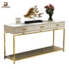 Luxury postmodern stainless steel titanium gold furniture 3 drawers chinese hotel hallway white console table with mirror