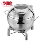 High Quality Stainless Steel Hydraulic Buffet Food Warmer Chafing Dish Glass Lid 11qt 11L Round Soup Chafer