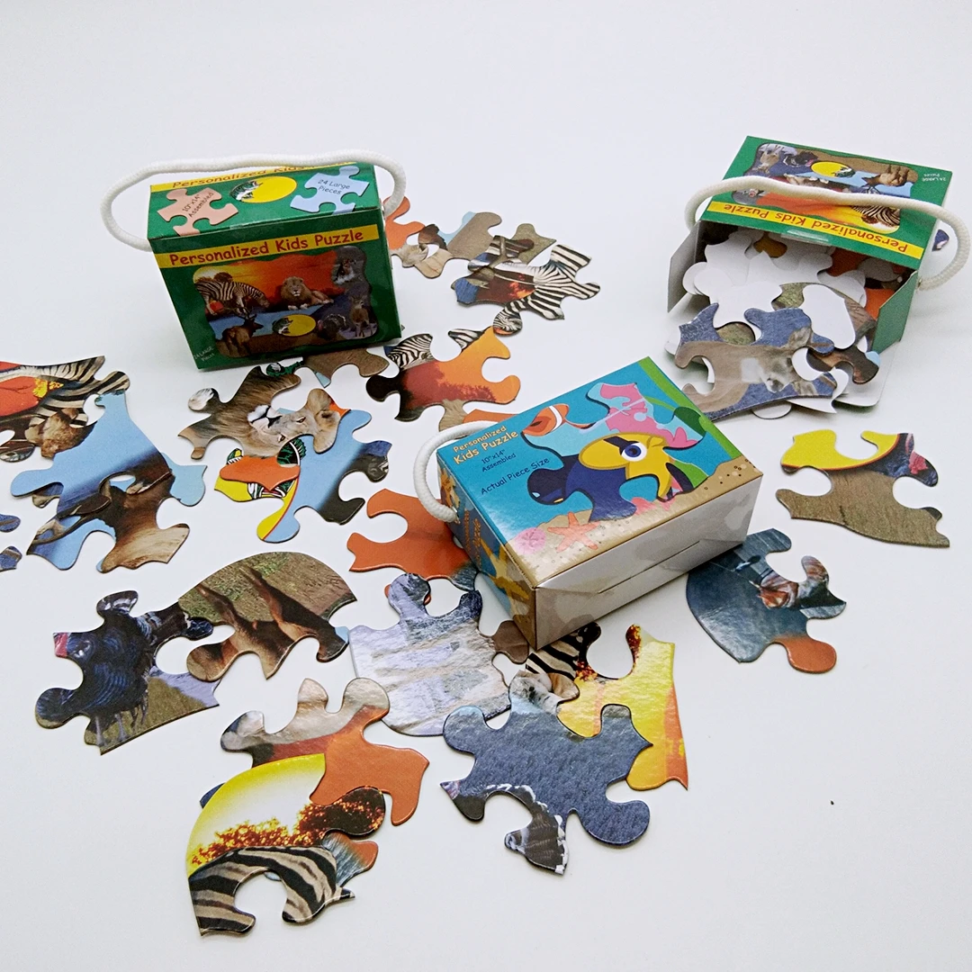 small mini paper jigsaw puzzle with gift box with