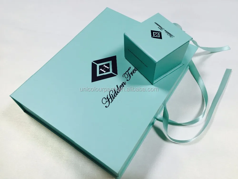 light green cardboard jewelry box custom with ribbon closure