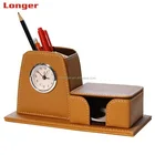 Personalized PU leather pen holder with table alarm clocks
