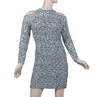 Fall/Winter Half cardigan stitch long sleeve cold shoulder melange colour sweater sexy mini dress