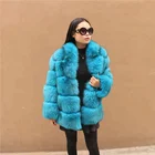 2018 Winter New Light Blue Color Long Fox Fur Coat Women