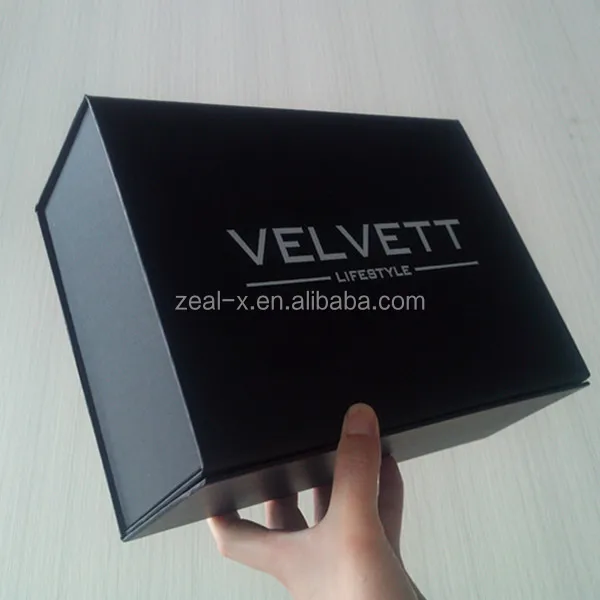 black paper gift box wholesale flat pack with logo foil for
