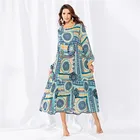 OEM ODM Service 2019 Spring Autumn Casual Loose O Neck National Print Long Sleeve Women Maxi Dress