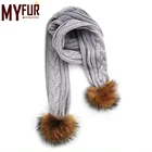 Unique latest design fashion whorl wool knit scarf with raccoon fur pom poms wholesale winter scarf