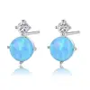 CZCITY Round CZ Blue Fire Opal Earrings Jewelry 925 Silver Women Stud Earrings