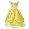 Girls Princess Belle Dress Kids Flowers Yellow Party Cosplay Costume Children Girl Carnival Dress up Ball Petal Fantasy