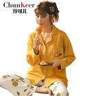 Chunkeer autumn winter long sleeve cotton set cardigan sweet and lovely girl pajamas