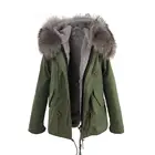 Soft Cozy Faux Rex Rabbit Fur Lining Quilted Jacket Womens Fashion Parka Green Coat With Fur Hood