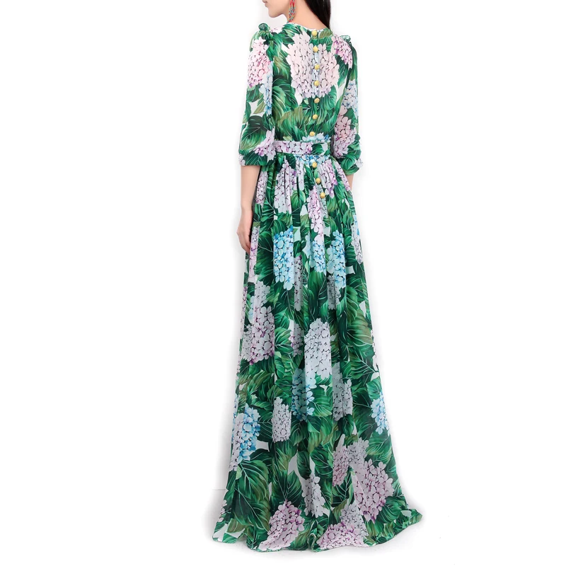 High-quality-new-spring-summer-2017-women-runway-maxi-dress-flowers-green-leaves-printing-Beach-Casual (4)