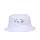 Promotional custom 100% cotton reversible 6 panel embroidered white bucket hat