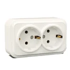 Low price 64*120mm european style abs surface mounted double schuko socket white 16a 220v wall socket