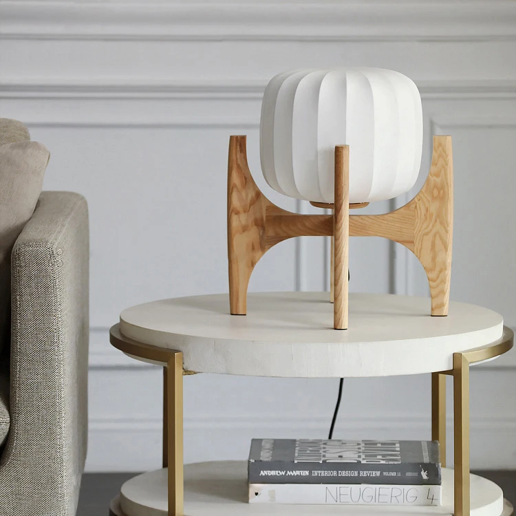 industrial style creative villa room decoration bedroom bedside white cloth wooden table lamp