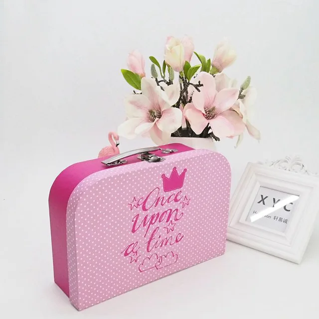 fancy handmade pink girl cardboard customized suitcase shaped