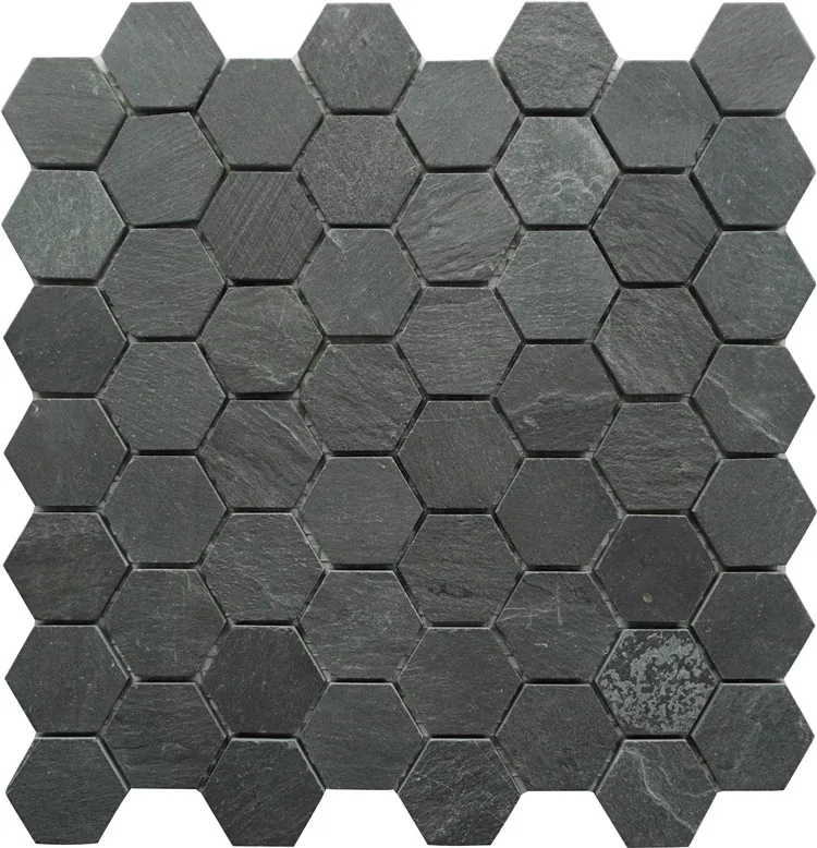 Honeycomb Hexagon Shaped Mosaic Marble Material Black Tiles Slate