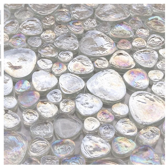 Iridescent Pebble Shell Mosaic Tile,Ice White Shell Mosaic Tile