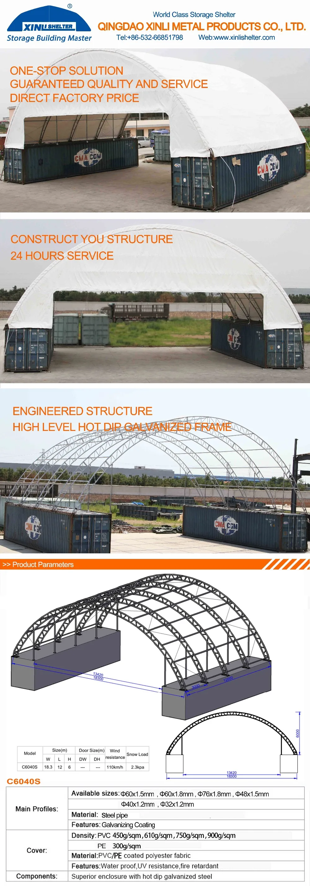 Carport, Office Container Canopy/Quick Supply Container Shelter C6040