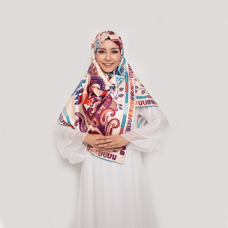 بوليستر ساتان مرن شيفون رقمي مطبوع الحجاب للفتيات العربيات المسلمات