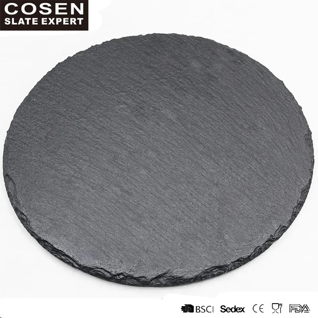 factory direct natural black round slate dishes plate