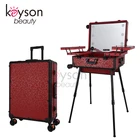 Keyson New Cosmetics Studio Togo Makeup Case with Lights Rolling Makeup Artist Train Case with Speakers - Red Flower