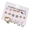 9 Pairs/Set Women Alloy Geometrical Gold Sliver Earrings Leaf Star Round Shape Small Lady Ear Stud Earrings