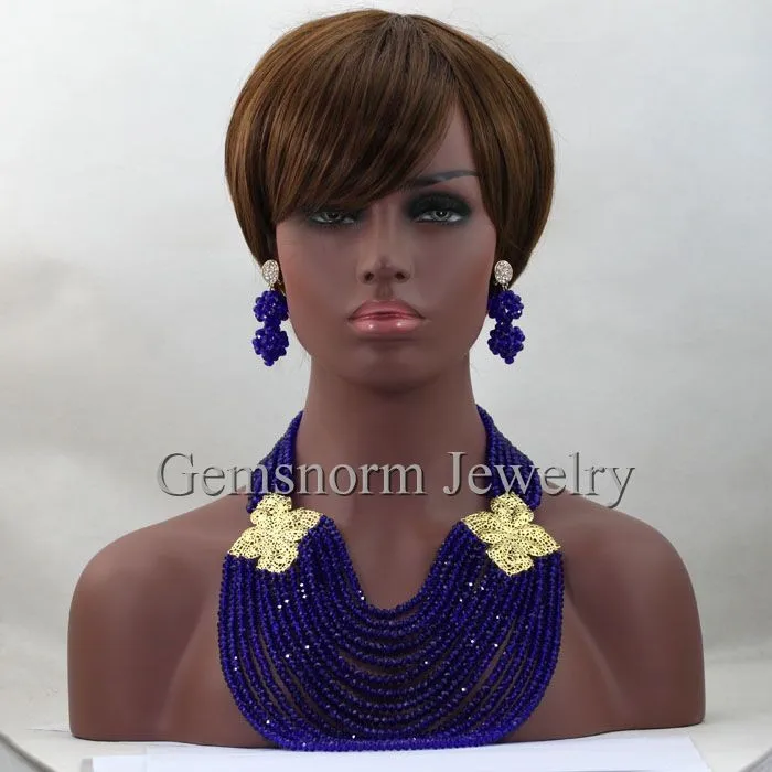 CBS005 personnalisé nigeria cristal perles en gros perles africaines bijoux mariage nigérian ensemble de bijoux collier